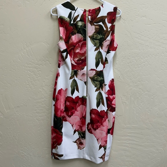 Calvin Klein White and Red Floral Midi Sheath Dress    Sleeveless        Size 10 - Picture 3 of 6